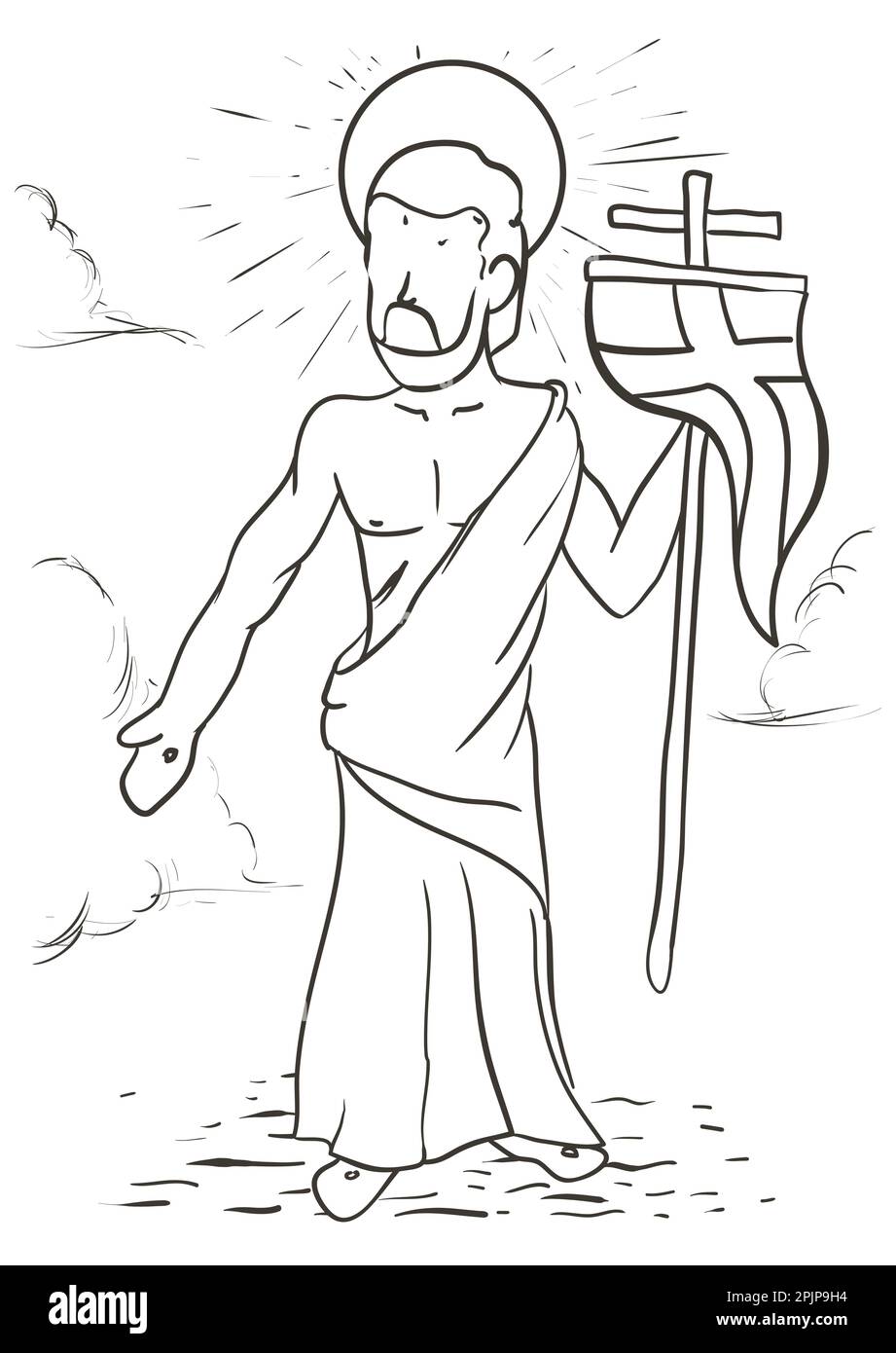 Dessin de la via Crucis, représentant la quinzième station: Jésus ressuscite et marche en montant au ciel. Illustration de Vecteur