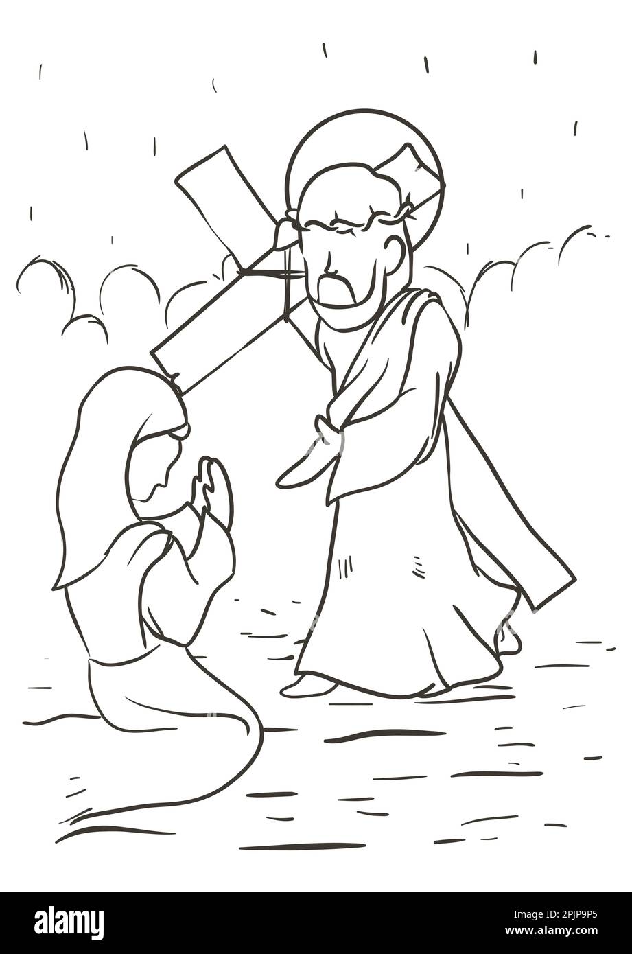 Dessin de la via Crucis, représentant la huitième station: Jésus réconforte les femmes de Jérusalem. Illustration de Vecteur