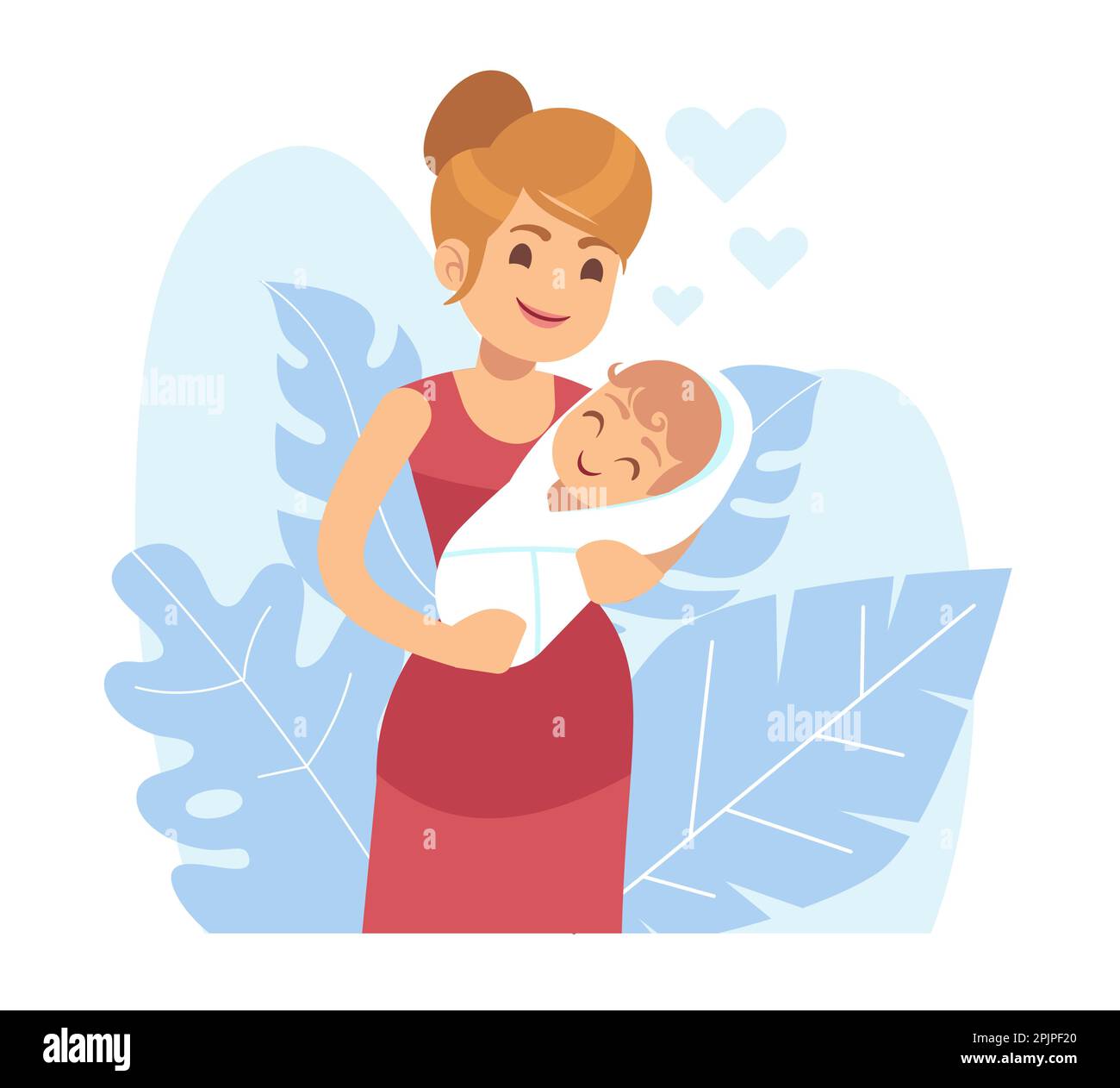 Mère aimante avec bébé nouveau-né dans ses bras. Femme heureuse avec enfant. La parentalité et l'enfance. Portrait de famille. Maternité isolée de style caricature plate Illustration de Vecteur
