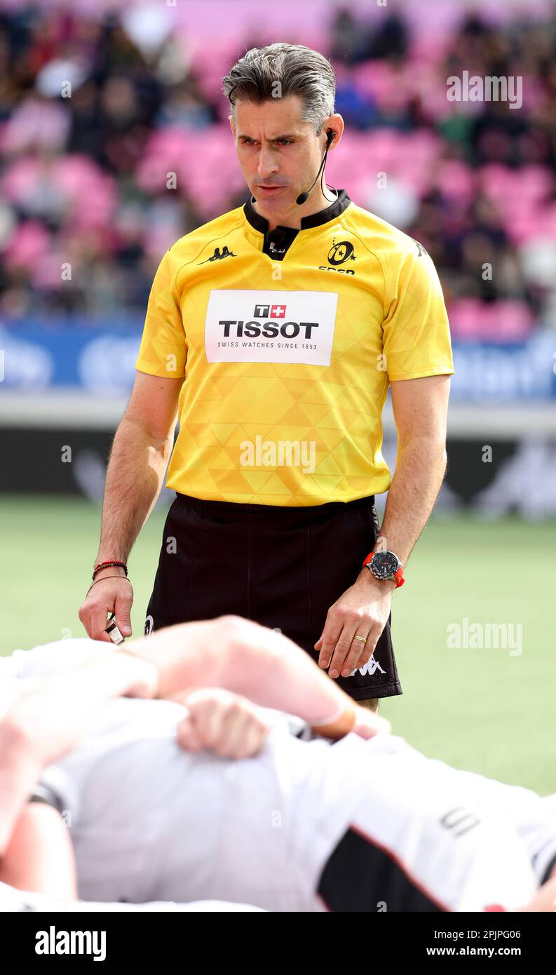 Paris, France. 01st avril 2023. Arbitre Frank Murphy d'Irlande lors de la coupe DU défi EPCR, ronde de 16, match de rugby entre Stade Français Paris et Lyon ou (LOU) sur 1 avril 2023 au stade Jean Bouin à Paris, France - photo Jean Catuffe/DPPI crédit: DPPI Media/Alay Live News Banque D'Images