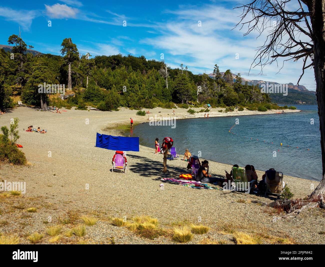 Plage au lac Futalaufquen, Camping Agreste Rosales Bay, Parc national de Los Alerces, province de Chubut, Argentine Banque D'Images