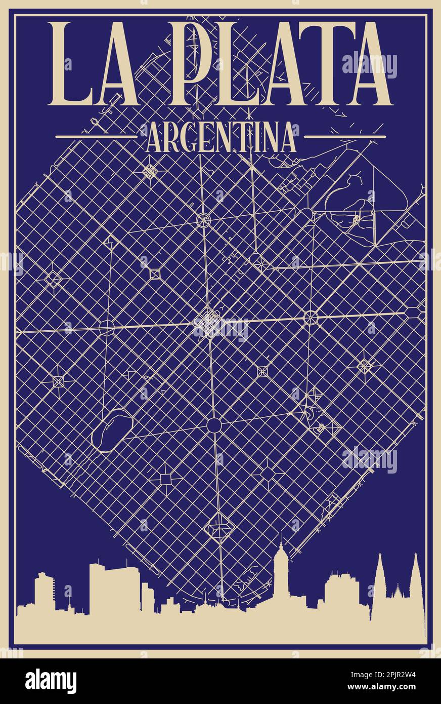 Affiche du réseau routier du centre-ville DE LA PLATA, ARGENTINE Illustration de Vecteur