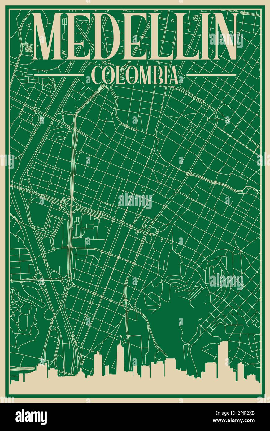 Affiche du réseau routier du centre-ville DE MEDELLIN, COLOMBIE Illustration de Vecteur