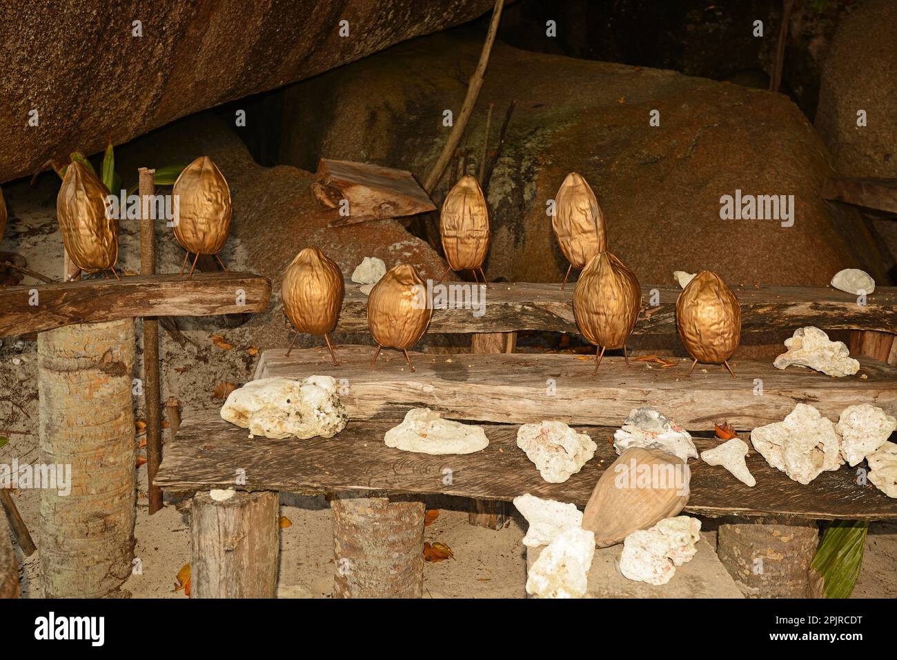 Noix de coco en souvenir, île de la Digue, Seychelles Banque D'Images