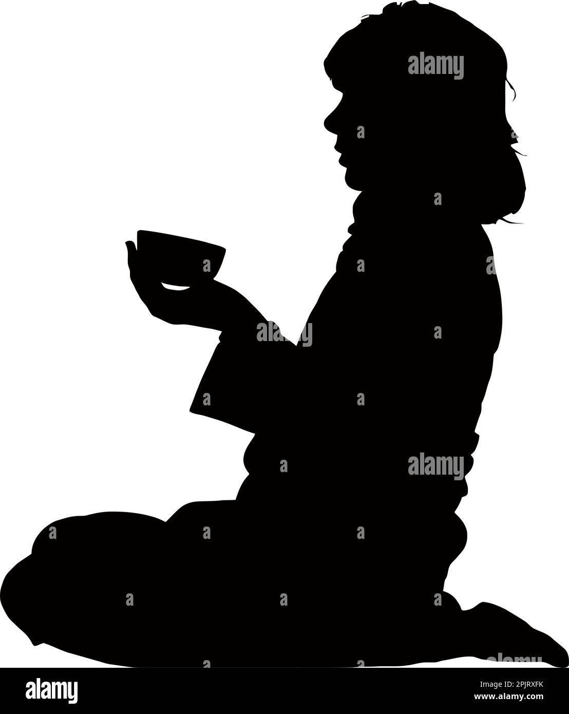 Silhouette de jeune femme sans abri rue mendiant avec la coupe en main Illustration de Vecteur