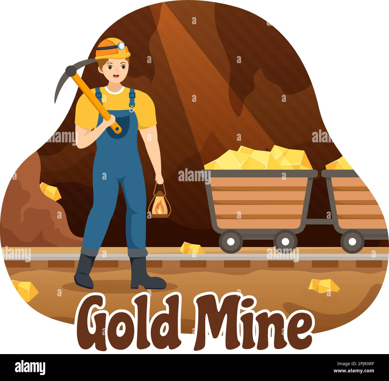 Illustration de la mine d'or avec l'activité de l'industrie minière pour le Trésor, pile de pièces, bijoux et gemme en dessin plat de dessin main de dessin de page d'atterrissage modèles Illustration de Vecteur