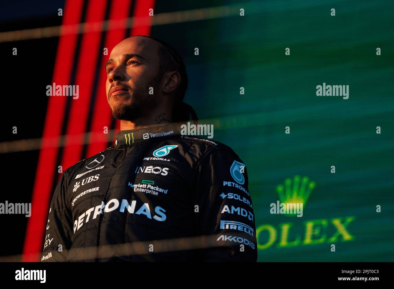 Melbourne, Australie. 02nd avril 2023. MELBOURNE, Australie, 2. AVRIL 2023 ; Podium, gagnant en tête n° 44, Lewis HAMILTON, GBR, Mercedes AMG F1 Team, après le GRAND Prix AUSTRALIEN de Formule 1 le 2nd avril 2023, Albert Park - Melbourne, FIA Formula1 World Championship, raceday, Formel 1 Rennen en Australie, Motorsport, F1 GP, Honorarpflichtiges Foto, image payante, Copyright © Mark PETERSON/ ATP images (PETERSON Mark/ATP/SPP) Credit: SPP Sport Press photo. /Alamy Live News Banque D'Images