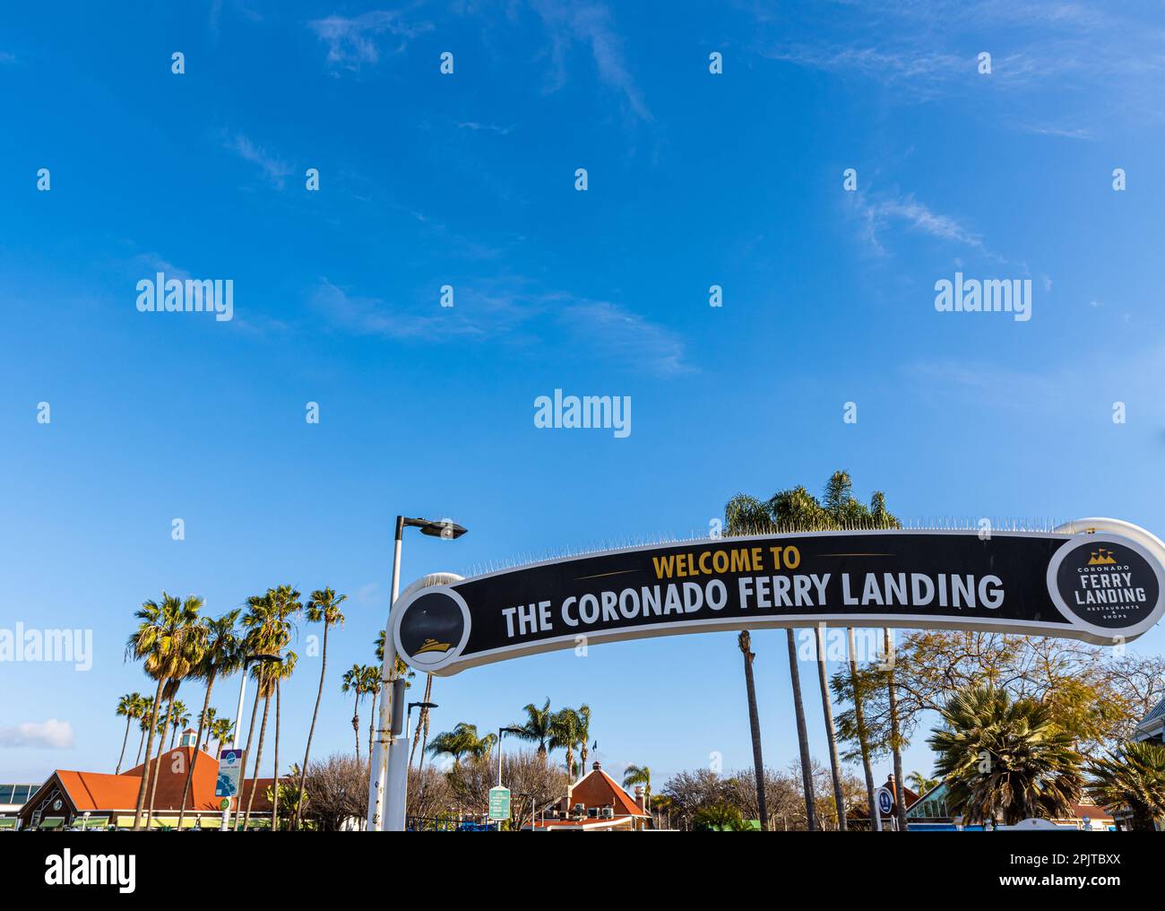 Ferry Landing Park sous le panneau Coronado Ferry, Coronado Island, San Diego, Californie, États-Unis Banque D'Images