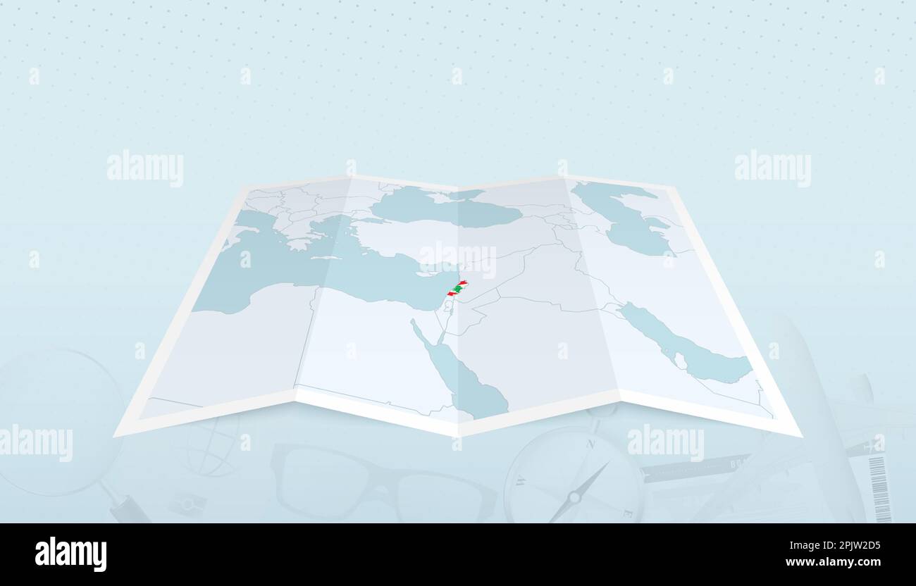 Carte du Liban avec le drapeau du Liban dans le contour de la carte sur un voyage résumé toile de fond. Illustration de voyage. Illustration de Vecteur