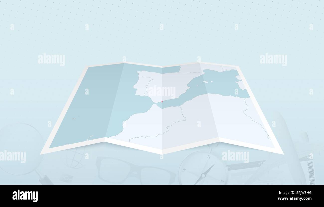 Carte de Gibraltar avec le drapeau de Gibraltar dans le contour de la carte sur un voyage résumé toile de fond. Illustration de voyage. Illustration de Vecteur