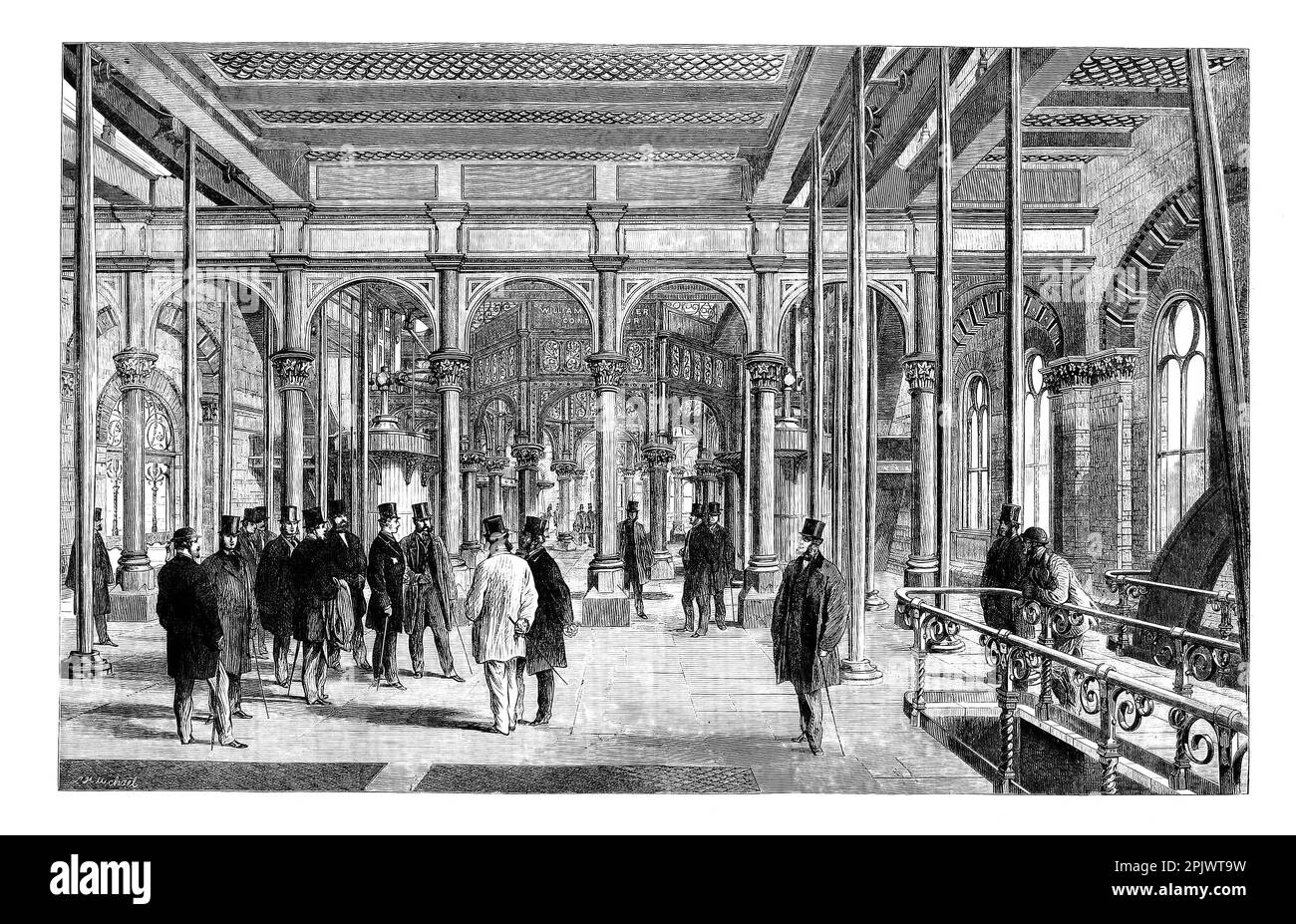 L'ouverture en 1865 des nouveaux travaux de drainage Métropolitain principal à Crossness, dans le Borough de Londres de Greenwich, par le Prince de Galles avec d'autres dans la maison de moteur. Il s'agissait du deuxième plus grand centre de traitement des eaux usées d'Europe, après son homologue, Beckton, au nord de la rivière. Banque D'Images