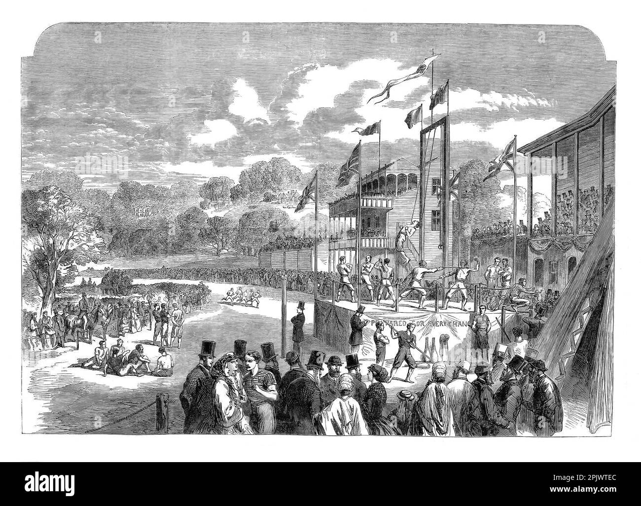 Le Manchester Athletic Festival sur l'hippodrome de Manchester, qui se déroule chaque année en août 1865. Plusieurs disciplines sont proposées, dont la boxe, l'escrime, la gymnastique et la course à pied. Banque D'Images