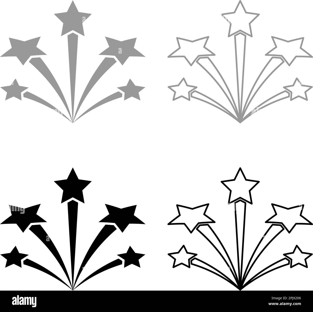 Saluez avec les étoiles feu Starry Set icône gris noir couleur vecteur illustration image simple remplissage Uni contour ligne mince plat style Illustration de Vecteur