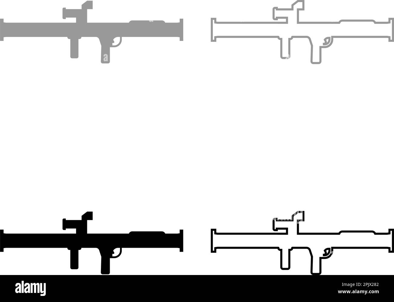Store lance-grenade bazooka canon système fusée ensemble icône gris noir couleur vecteur illustration image simple remplissage Uni contour ligne mince plat Illustration de Vecteur