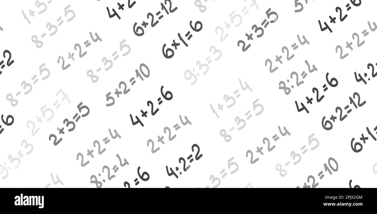 Résoudre des exemples. Arrière-plan transparent de différents exemples mathématiques placés au hasard. Addition, soustraction, multiplication et division. Modèle d'école Illustration de Vecteur