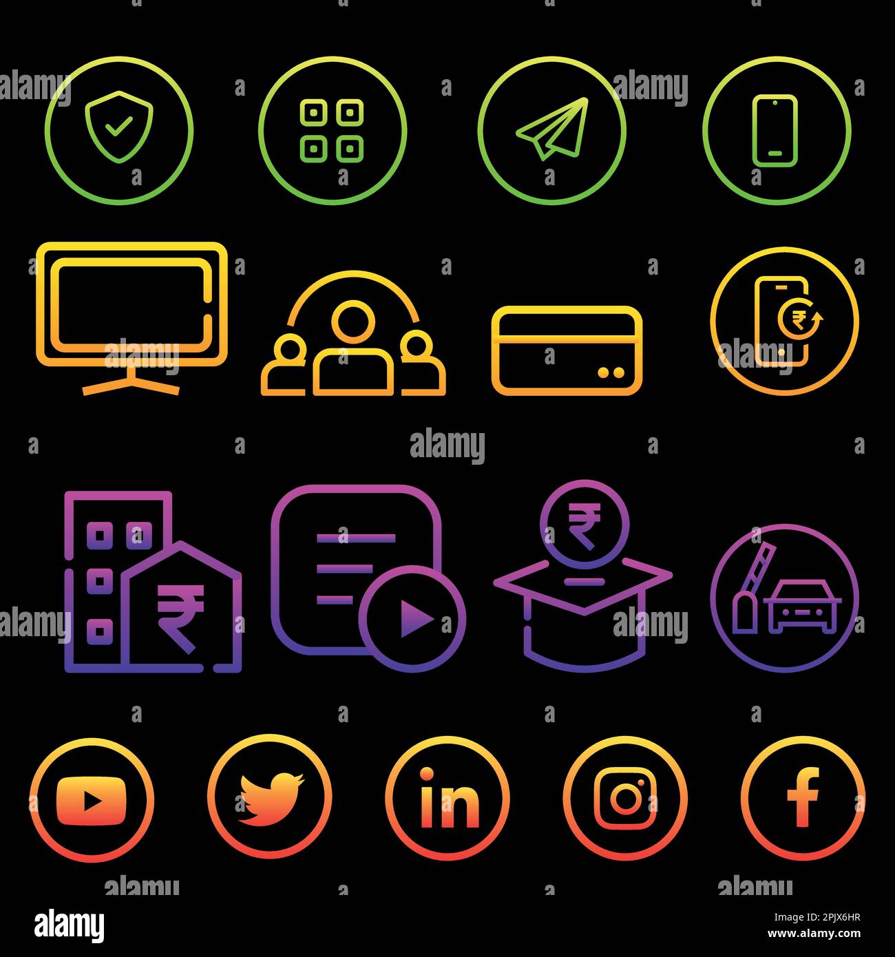 Icônes des réseaux sociaux modernes Vector Colorful gradient. Design vectoriel d'icônes modernes pour applications mobiles, sites Web. Illustration de Vecteur