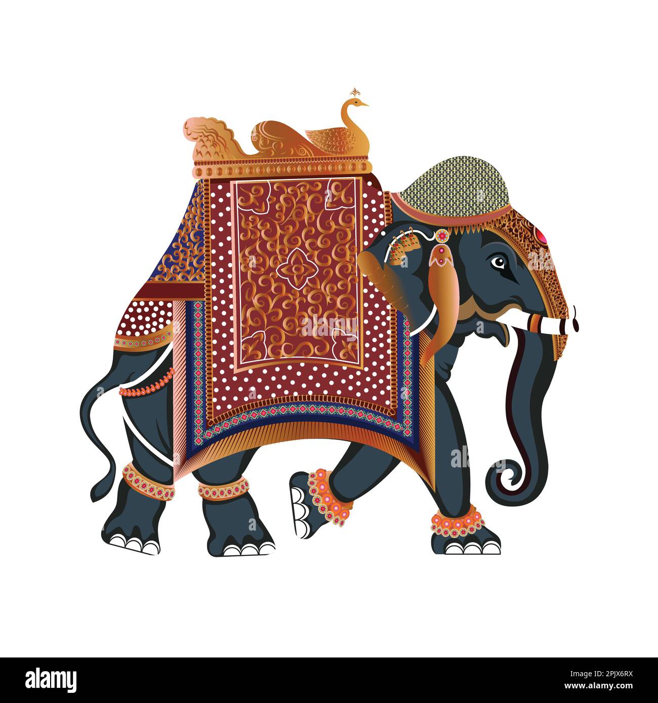 Illustration du vecteur d'éléphant décoratif de l'Empire Mughal Illustration de Vecteur