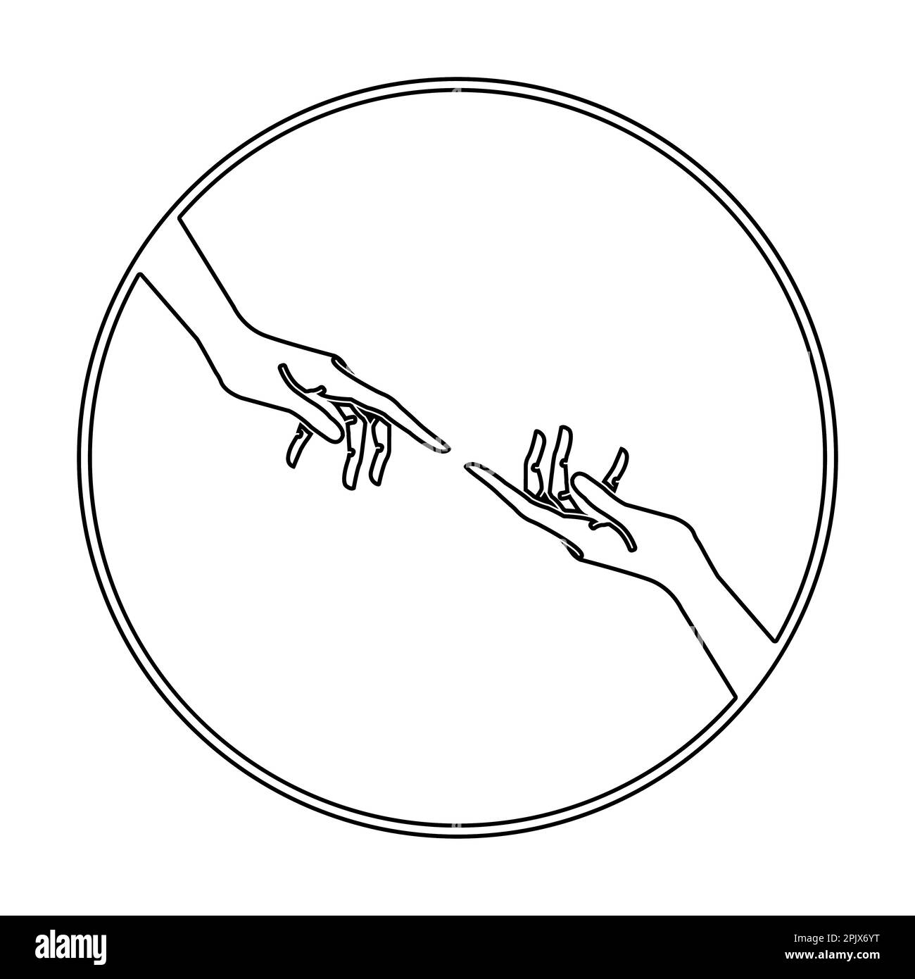 Mains d'un homme et d'un dieu avec les doigts sur le point de toucher Vector Illustration des mains. Section fresque la création d'Adam. Illustration de Vecteur
