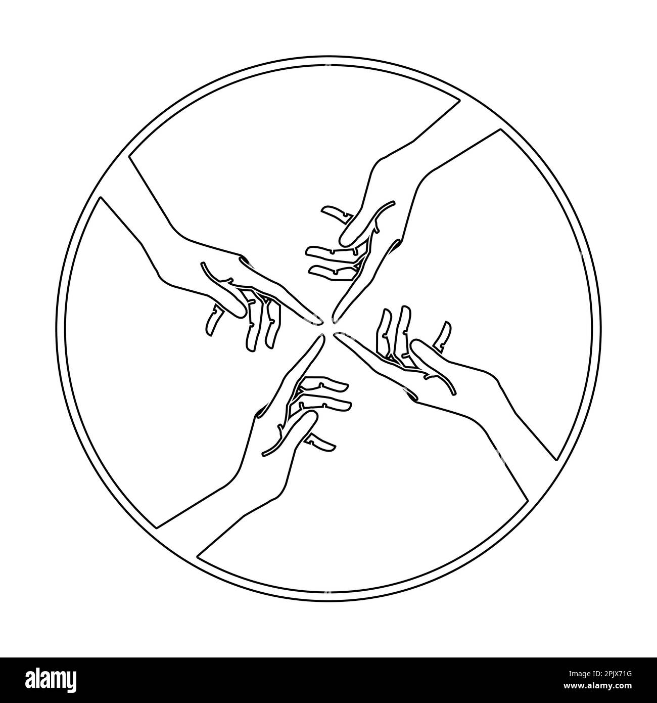 Mains d'un homme et d'un dieu avec les doigts sur le point de toucher Vector Illustration des mains. Section fresque la création d'Adam. Illustration de Vecteur