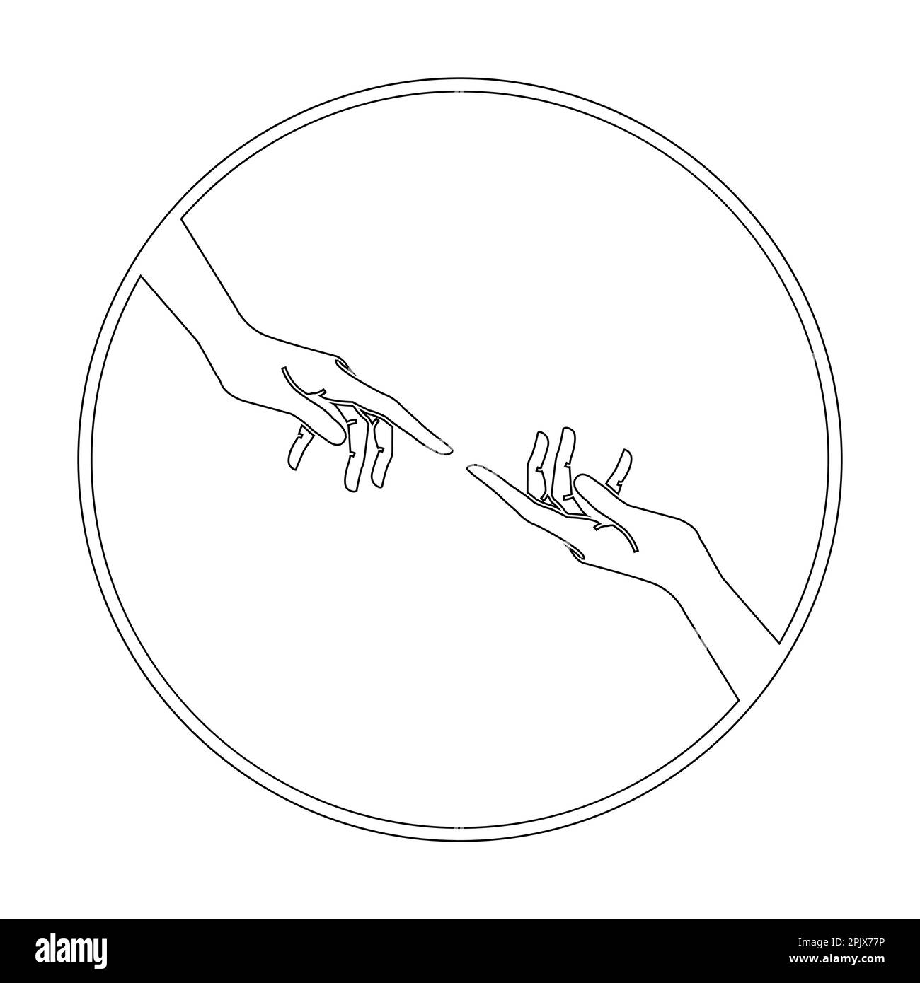 Mains d'un homme et d'un dieu avec les doigts sur le point de toucher Vector Illustration des mains. Section fresque la création d'Adam. Illustration de Vecteur