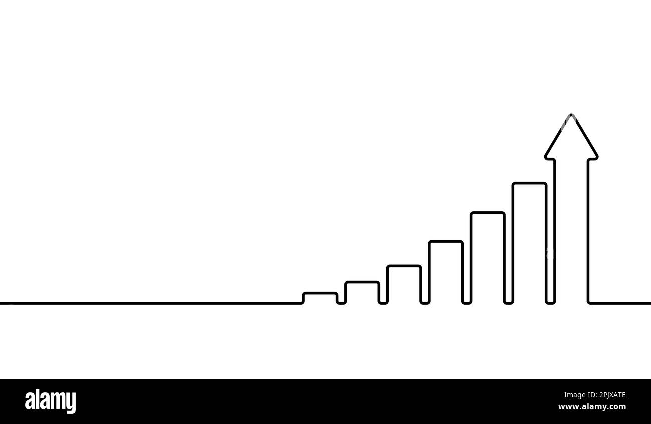 Graphique avec flèche. Icône noire ligne continue isolée sur fond blanc. Pourcentage positif d'hologramme dessiné à la main. Direction de la croissance des mains Illustration de Vecteur