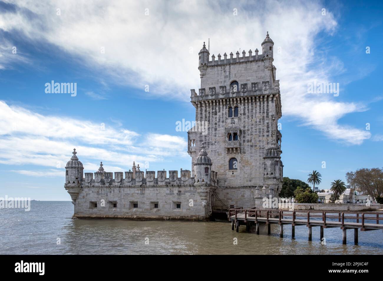 La tour Belem (Torre de Belem) près de la rive du Tage, Belem, Lisbonne, Portugal Banque D'Images