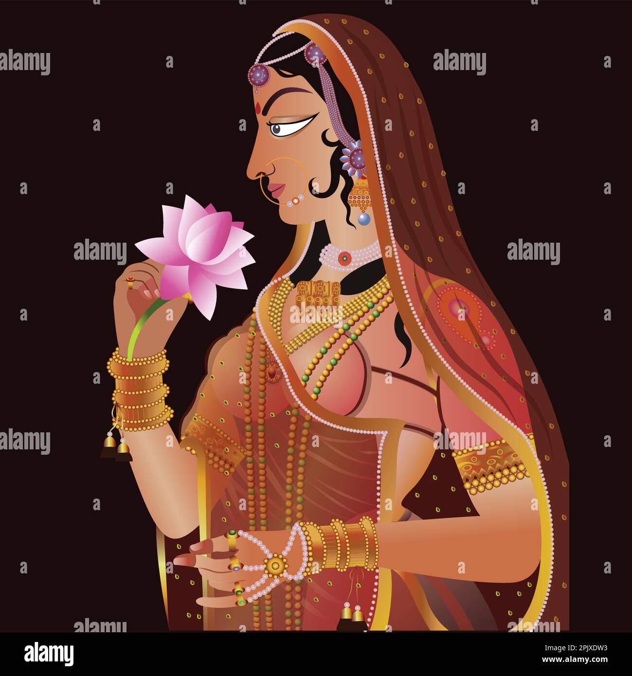 Femmes dans l'empire moghal avec des illustrations de Lotus de fleur Illustration de Vecteur