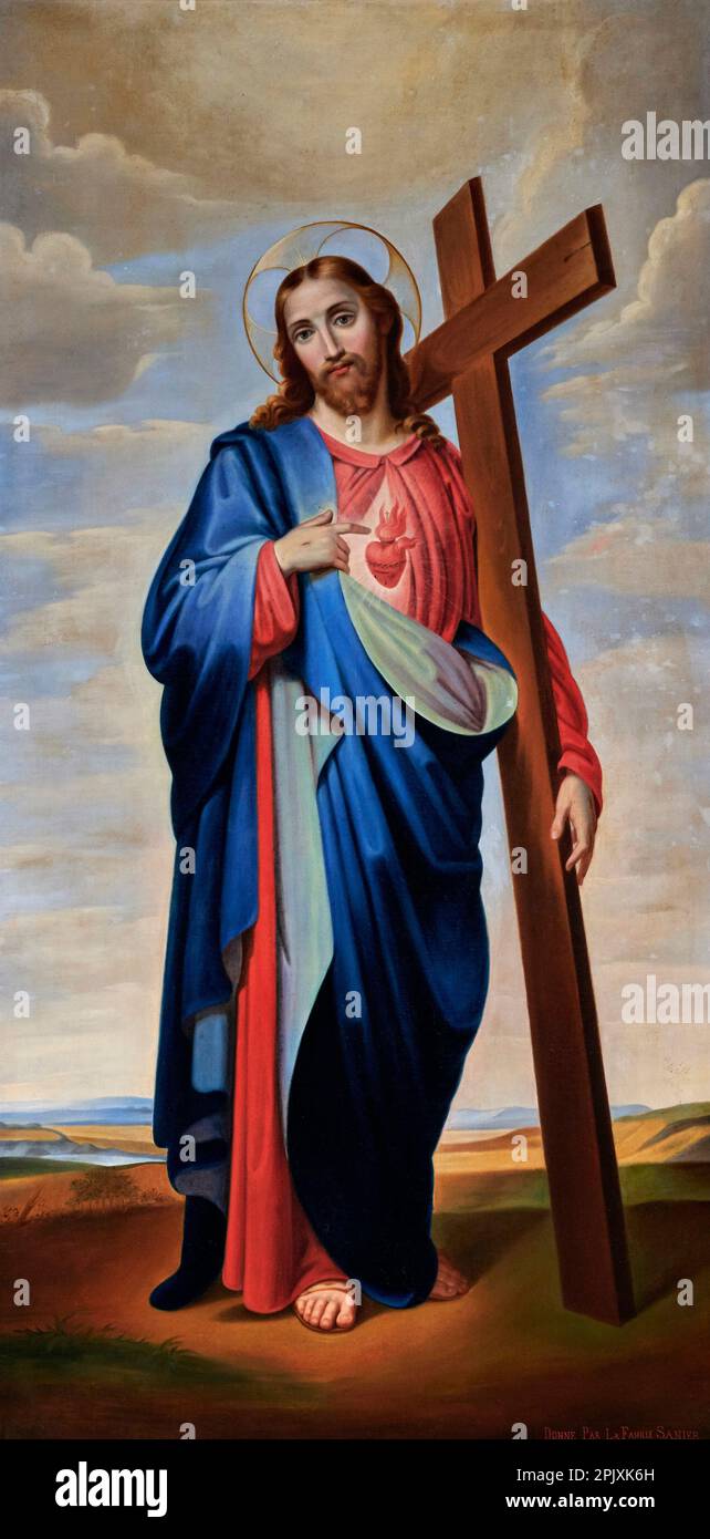 Sacro Cuore di Gesù - olio su tela - pittore francese del XIX secolo - Colombaro (BS( chiesa parrocchiale di S. Maria Assunta Banque D'Images