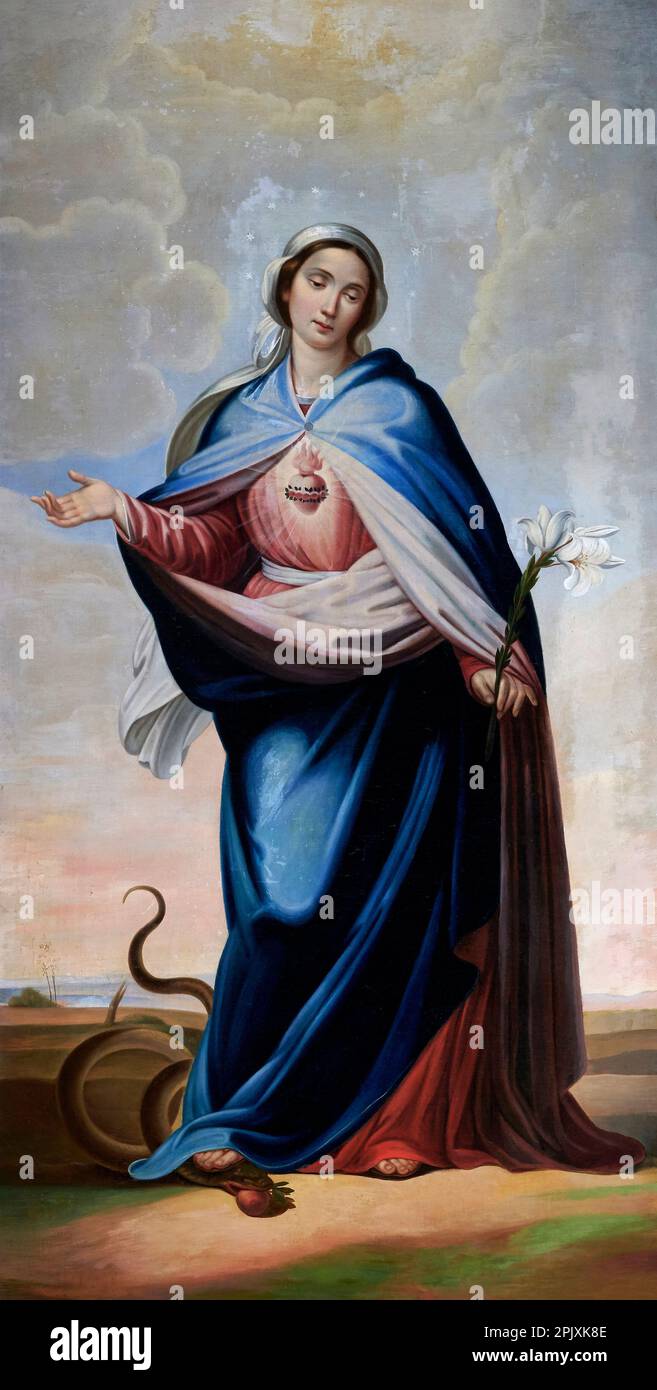 Sacro Cuore di Maria - olio su tela - pittore francese del XIX secolo - Colombaro (BS( chiesa parrocchiale di S. Maria Assunta Banque D'Images