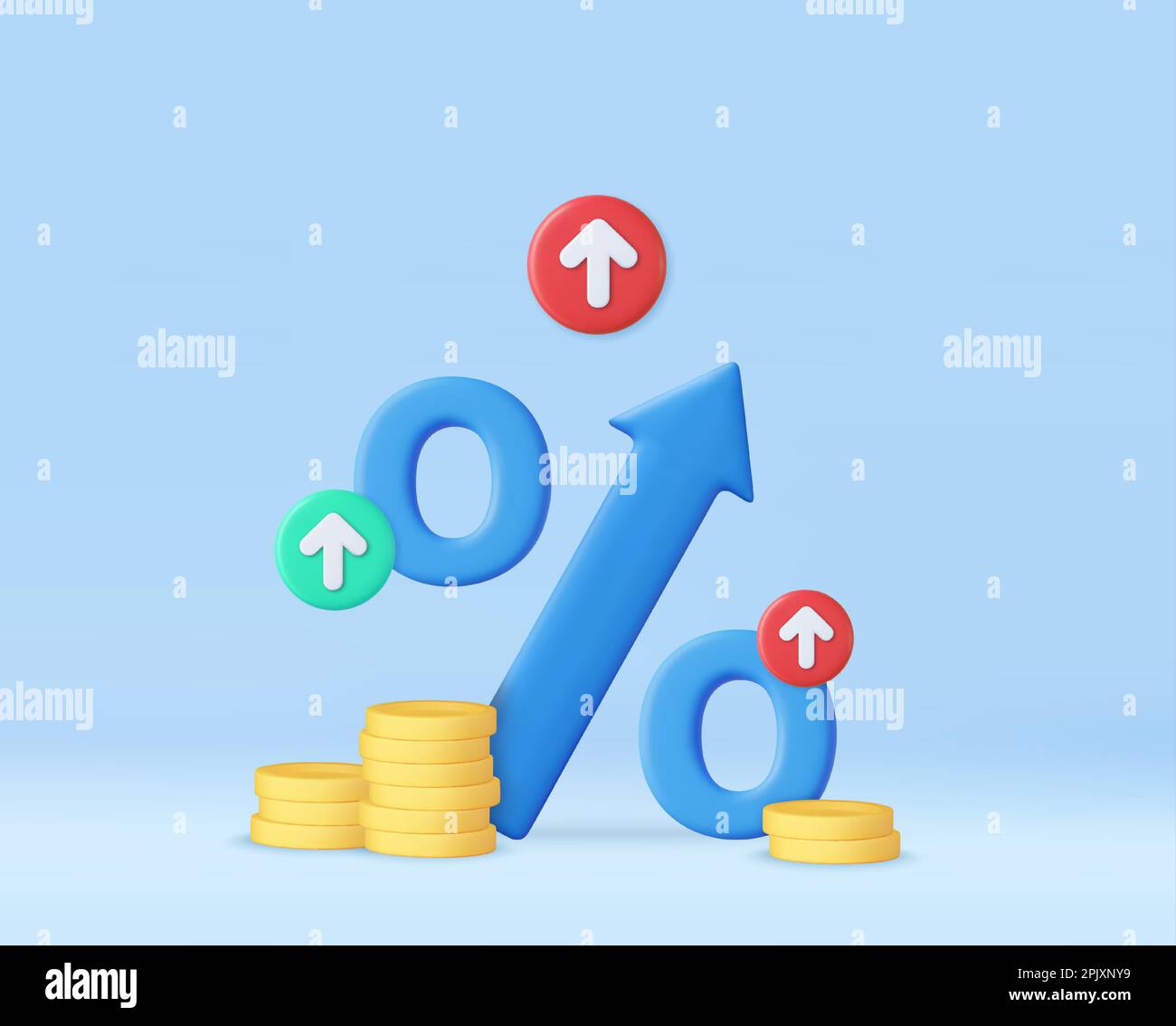 3D % flèche bleue avec pièce de monnaie en pile. Illustration de Vecteur