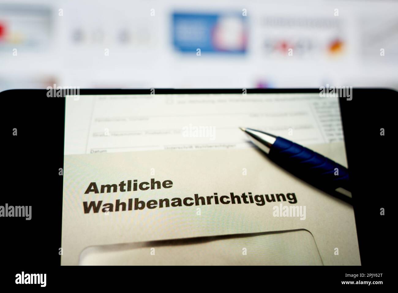 Stuttgart, Allemagne - 29 août 2021. Notification officielle des élections (Wahlbenachrichtigung, Bundestag) pour les élections fédérales de 2021 en Allemagne. Banque D'Images