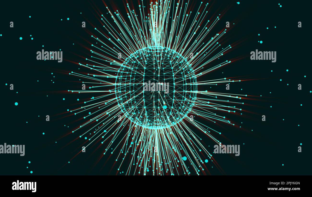 Représentation de la relation dans la forme de la sphère. Plexus sphérique futuriste connecté points et lignes. Résumé de la science de la technologie du plexus rouge sur le sph rotatif Banque D'Images