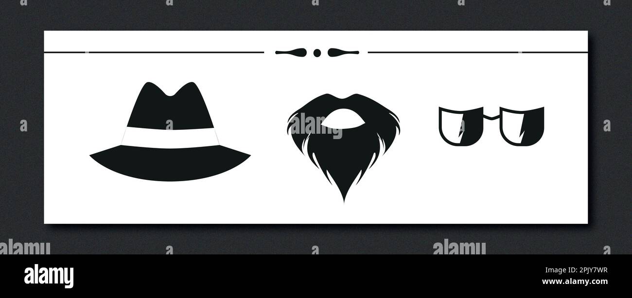Moustache et barbe, chapeau, lunettes, poils du visage, symbole vectoriel Illustration de Vecteur