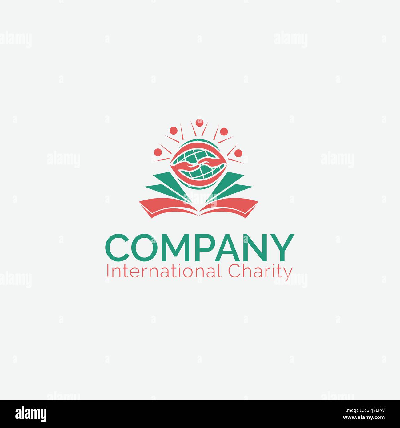 logo de charité internationale avec livre de mains de personnes et vecteur de globe Illustration de Vecteur
