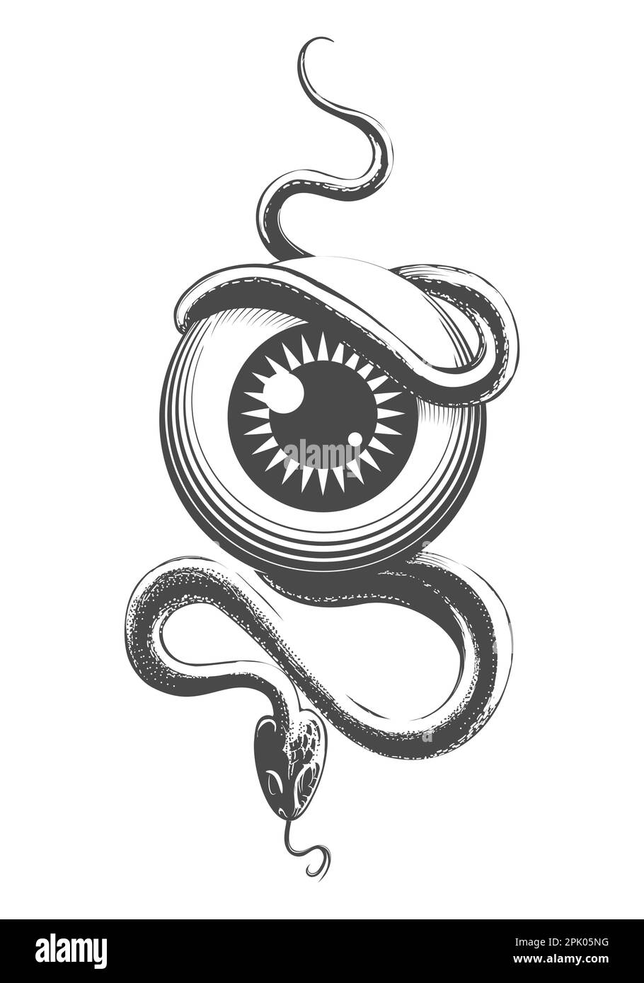 Tatouage de boule d'oeil et de serpent ésotérique isolé sur blanc. Illustration vectorielle Illustration de Vecteur