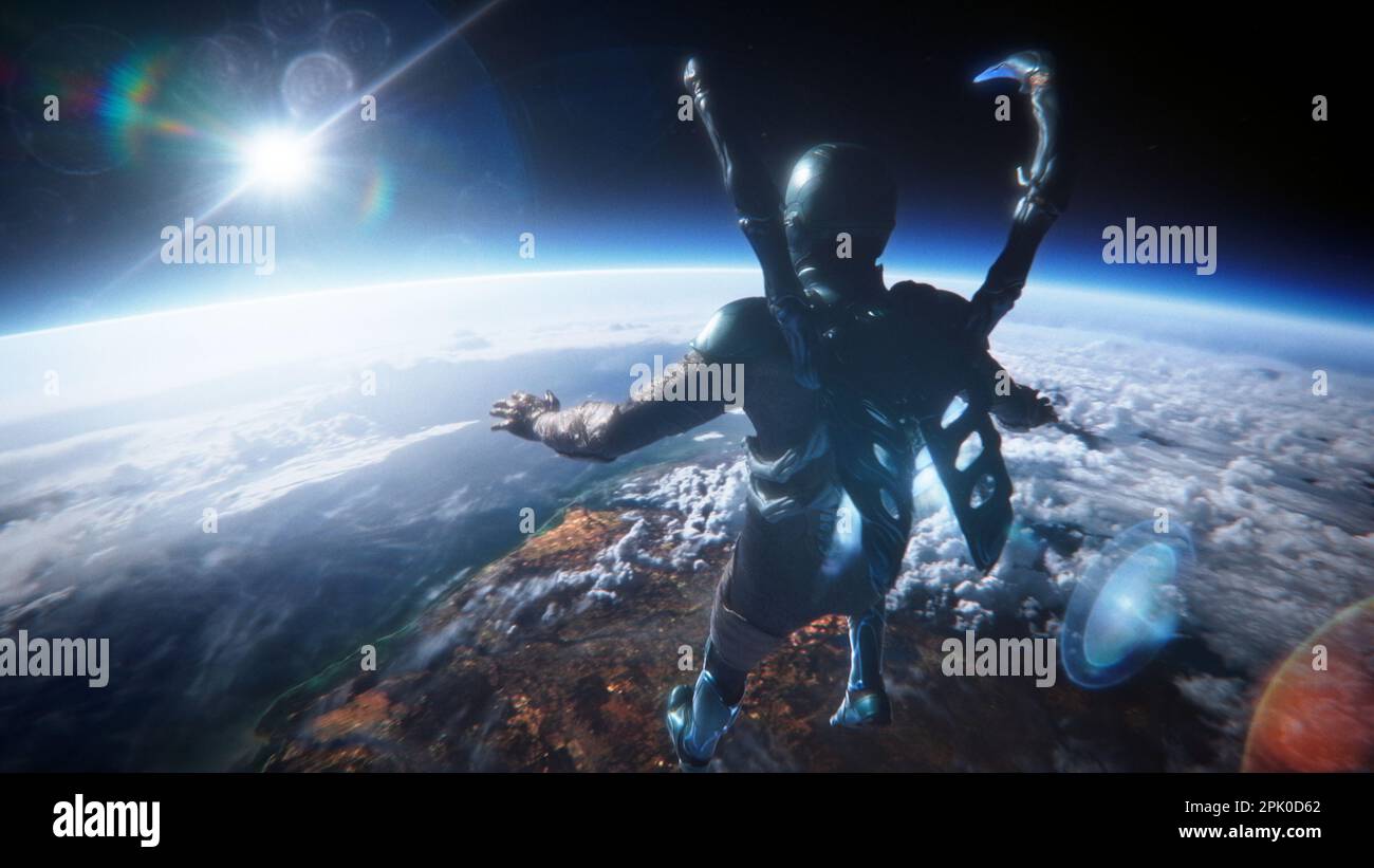 DATE DE SORTIE: 18 août 2023. TITRE : bleu perle. STUDIO: Warner Bros. DIRECTEUR: Angel Manuel Soto. PARCELLE: Un adolescent mexicain trouve un coléoptère extraterrestre qui lui donne une armure superpuissante. AVEC: XOLO MARIDUENA comme Blue Beetle. (Credit image: © Warner Bros/Entertainment Pictures/ZUMAPRESS.com) USAGE ÉDITORIAL SEULEMENT! Non destiné À un usage commercial ! Banque D'Images