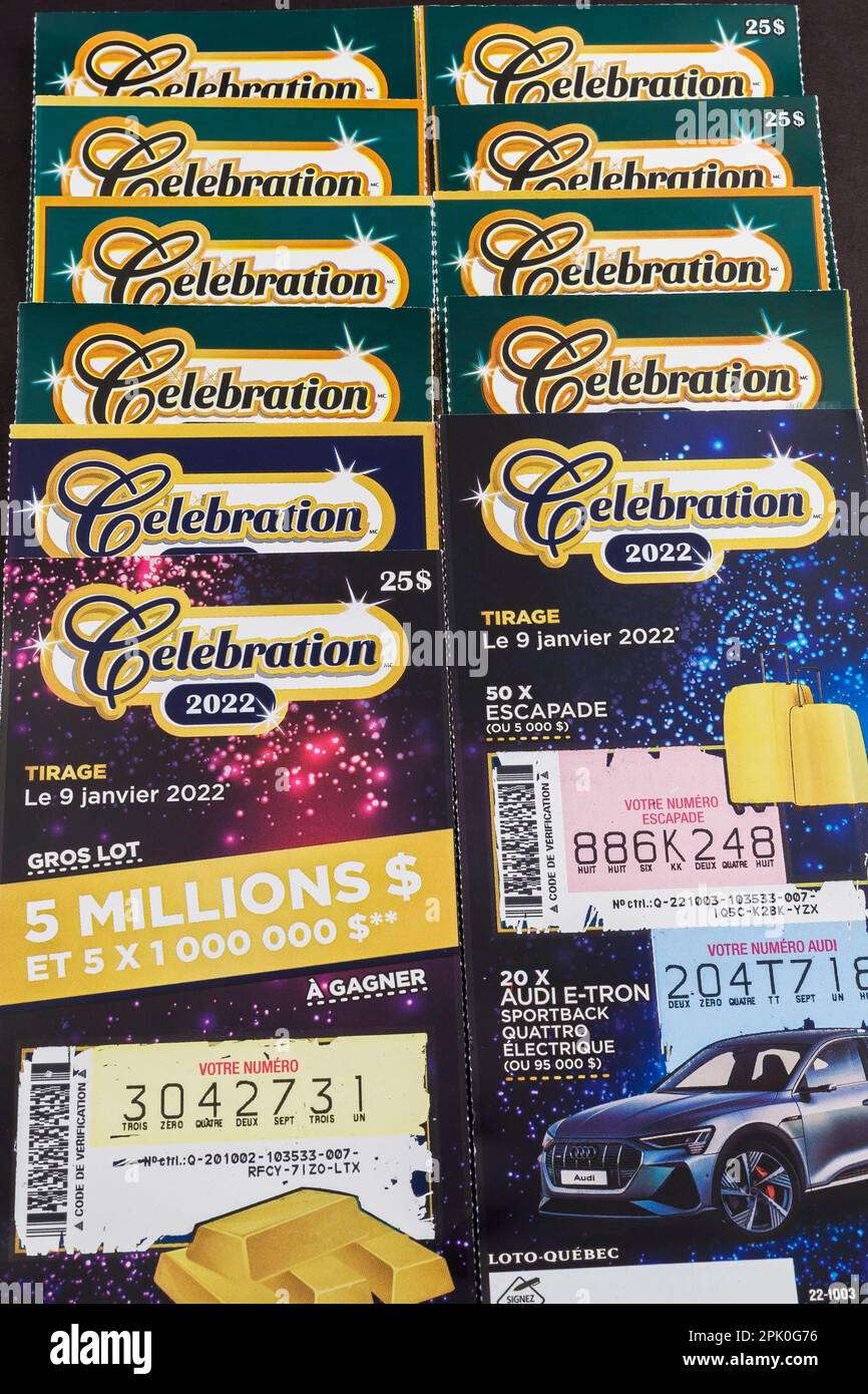 Grattage Loto Québec Scratch and Win Celebration 2022 billets de loterie. Banque D'Images