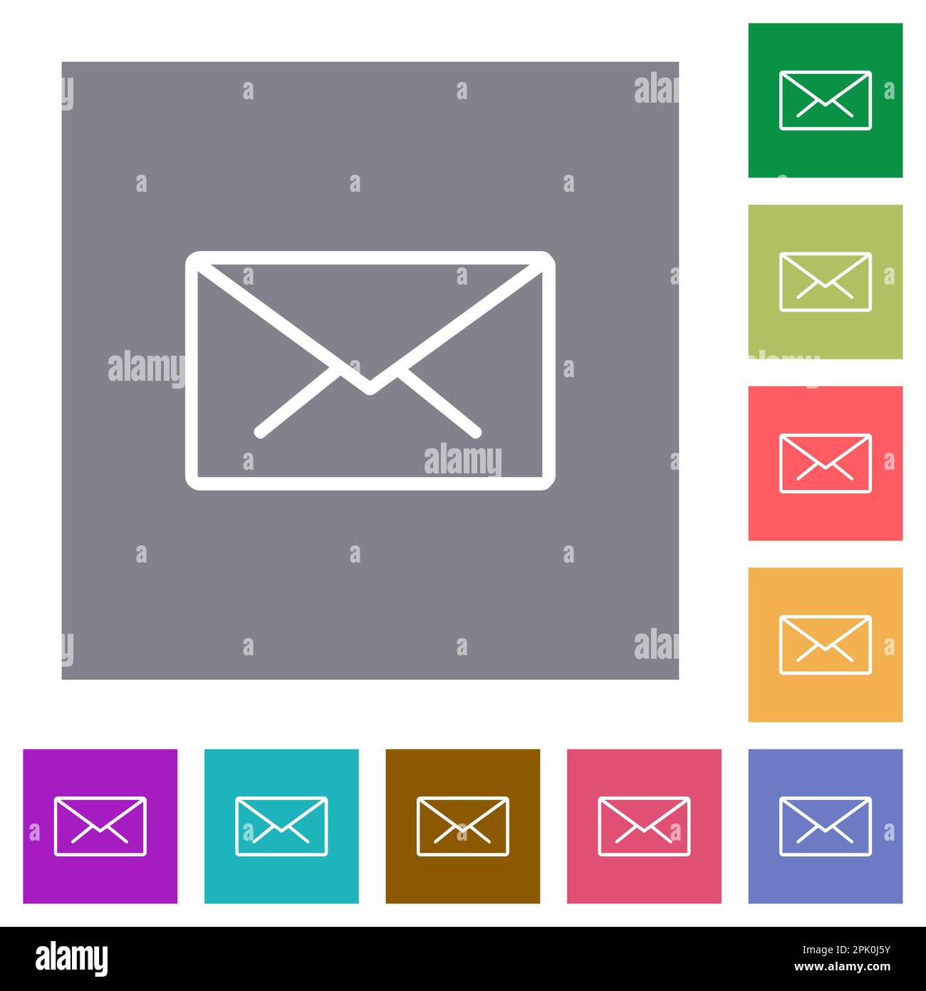 Icônes de contour d'enveloppe plates sur des arrière-plans carrés de couleur simple Illustration de Vecteur