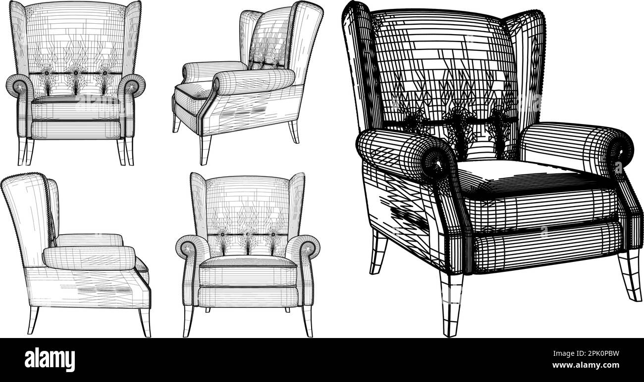 Fauteuil antique Vector. Illustration isolée sur fond blanc. Illustration vectorielle de l'arrière-plan d'un fauteuil classique. Illustration de Vecteur