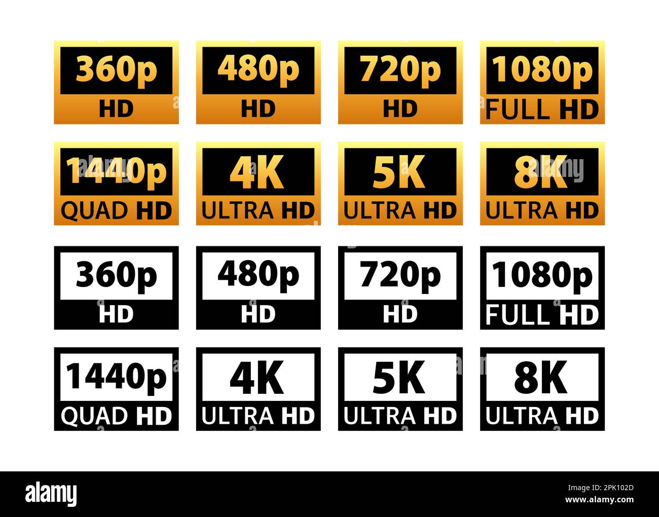 Résolution vidéo et TV sd, hd, Ultra HD, 4K, 8k. Résolution d'affichage de l'écran. Illustration de Vecteur