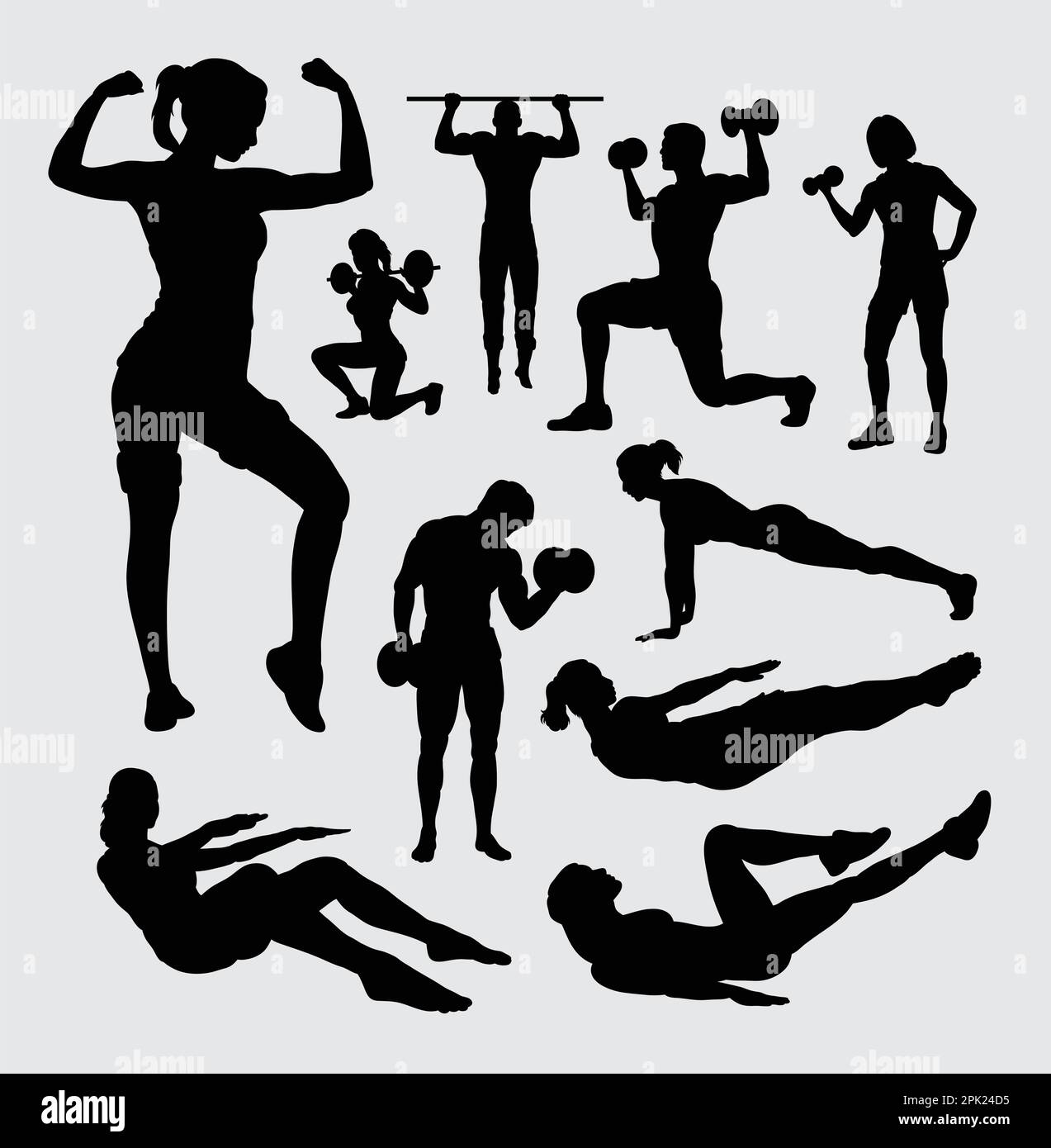 Silhouette masculine et féminine de sport de fitness Illustration de Vecteur