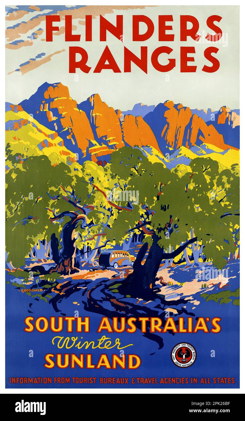 Flinders Ranges. sunland d'hiver de l'Australie méridionale par John Charles Goodchild (1898-1980). Affiche publiée en 1935. Banque D'Images