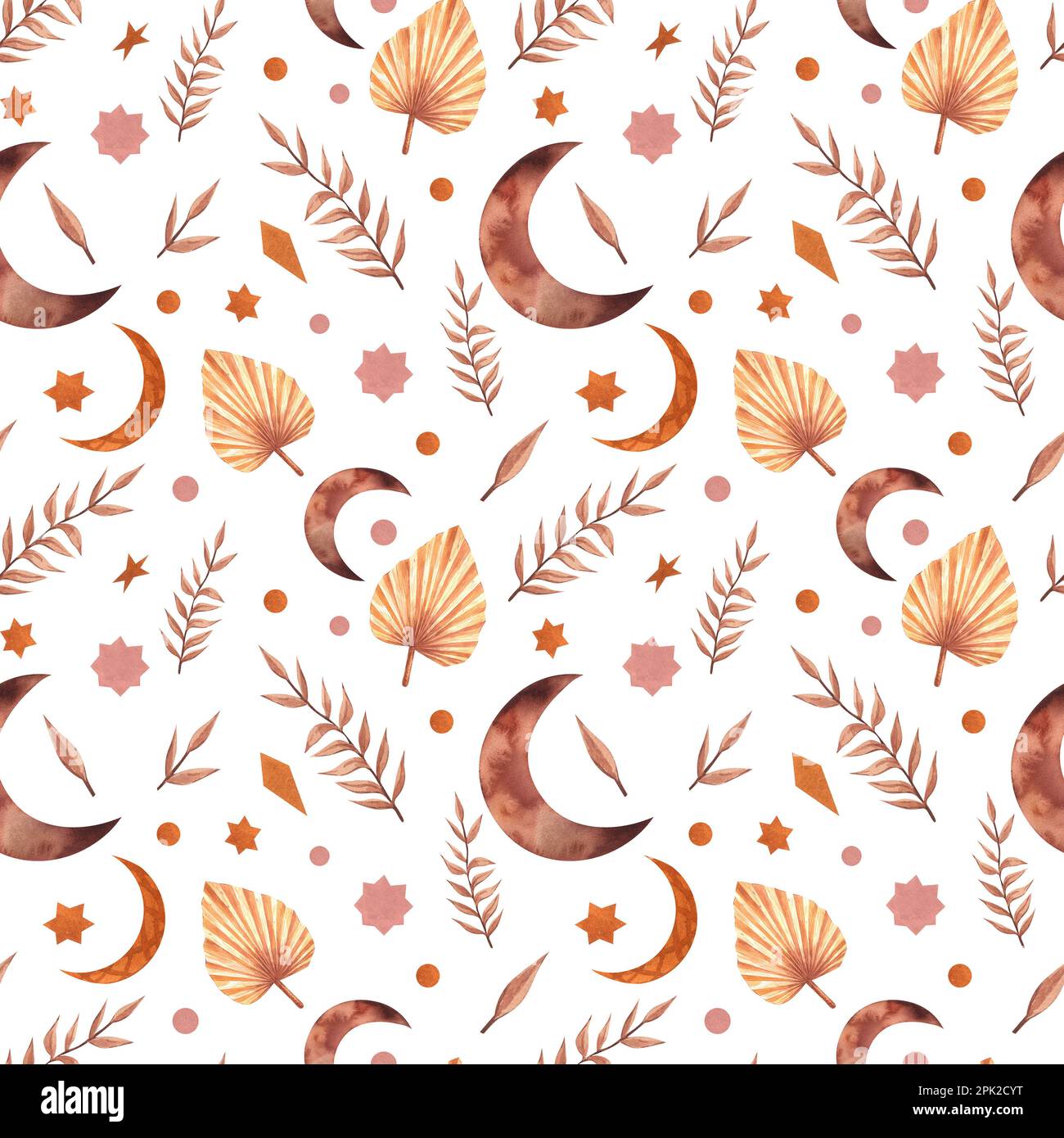 Objet islamique peint aquarelle à motif sans couture. Illustration dessinée à la main isolée sur fond blanc. Pour le jour de célébration islamique ramadan kareem Banque D'Images