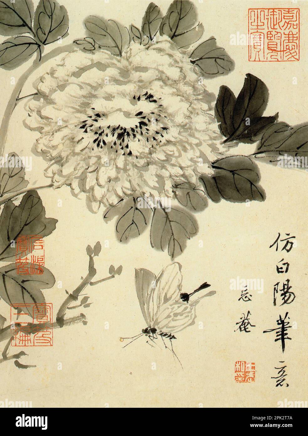 Un plan vertical d'un ancien dessin chinois de fleurs Banque D'Images