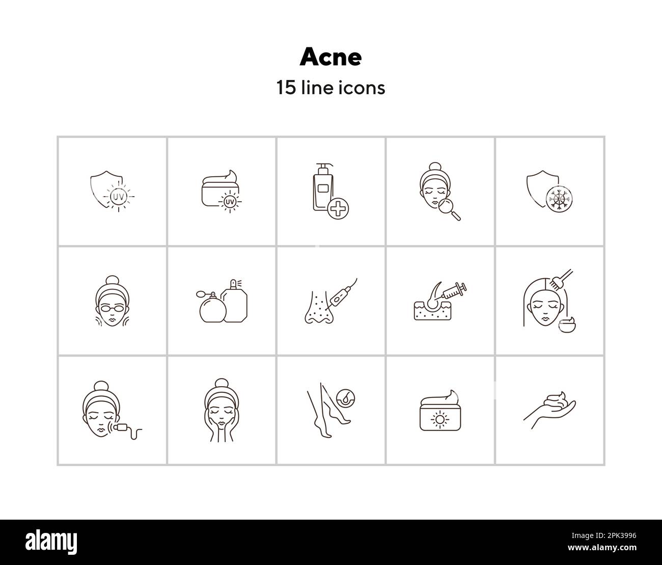 Ensemble d'icônes de ligne d'acné Illustration de Vecteur