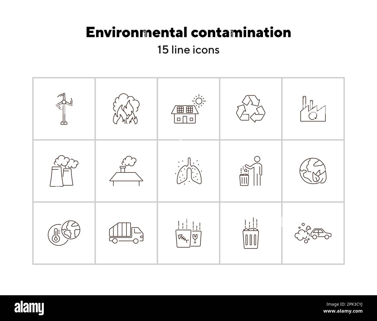 Icônes de contamination de l'environnement définies Illustration de Vecteur