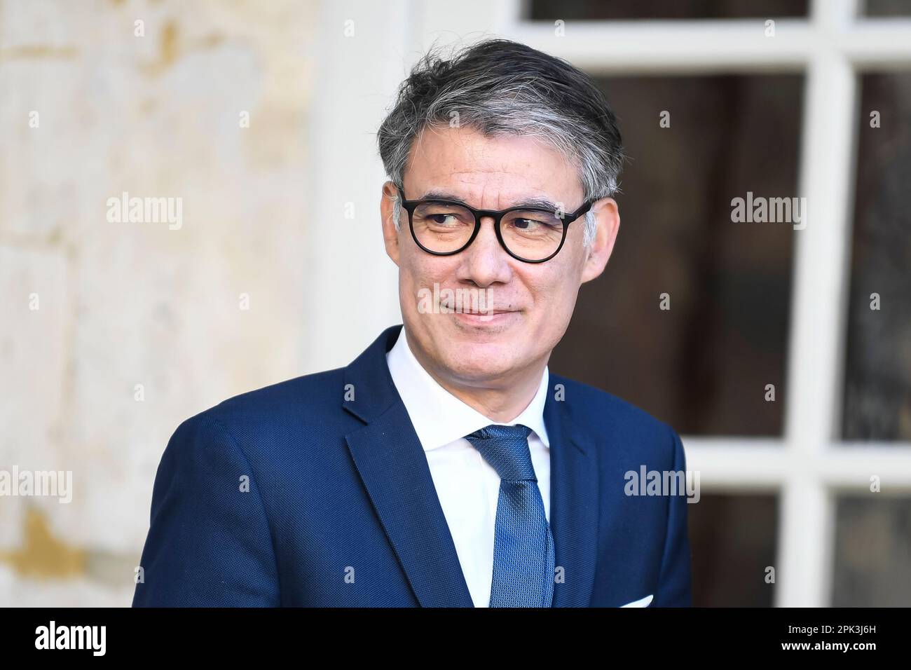 Paris, France. 04th avril 2023. Olivier FAURE, premier secrétaire du Parti socialiste (PS), et Johanna ROLLAND lors d'une rencontre avec le Premier ministre français à l'Hôtel Matignon, sur 4 avril 2023 à Paris, France. Crédit : Victor Joly/Alamy Live News Banque D'Images