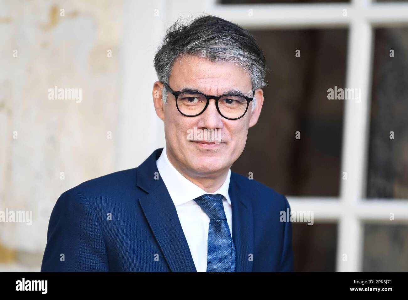 Paris, France. 04th avril 2023. Olivier FAURE, premier secrétaire du Parti socialiste (PS), et Johanna ROLLAND lors d'une rencontre avec le Premier ministre français à l'Hôtel Matignon, sur 4 avril 2023 à Paris, France. Crédit : Victor Joly/Alamy Live News Banque D'Images