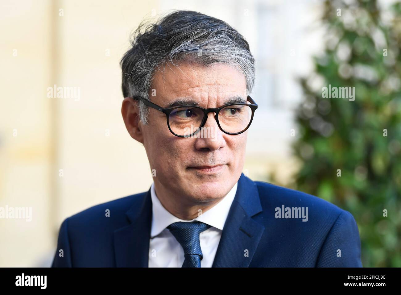 Paris, France. 04th avril 2023. Olivier FAURE, premier secrétaire du Parti socialiste (PS), et Johanna ROLLAND lors d'une rencontre avec le Premier ministre français à l'Hôtel Matignon, sur 4 avril 2023 à Paris, France. Crédit : Victor Joly/Alamy Live News Banque D'Images