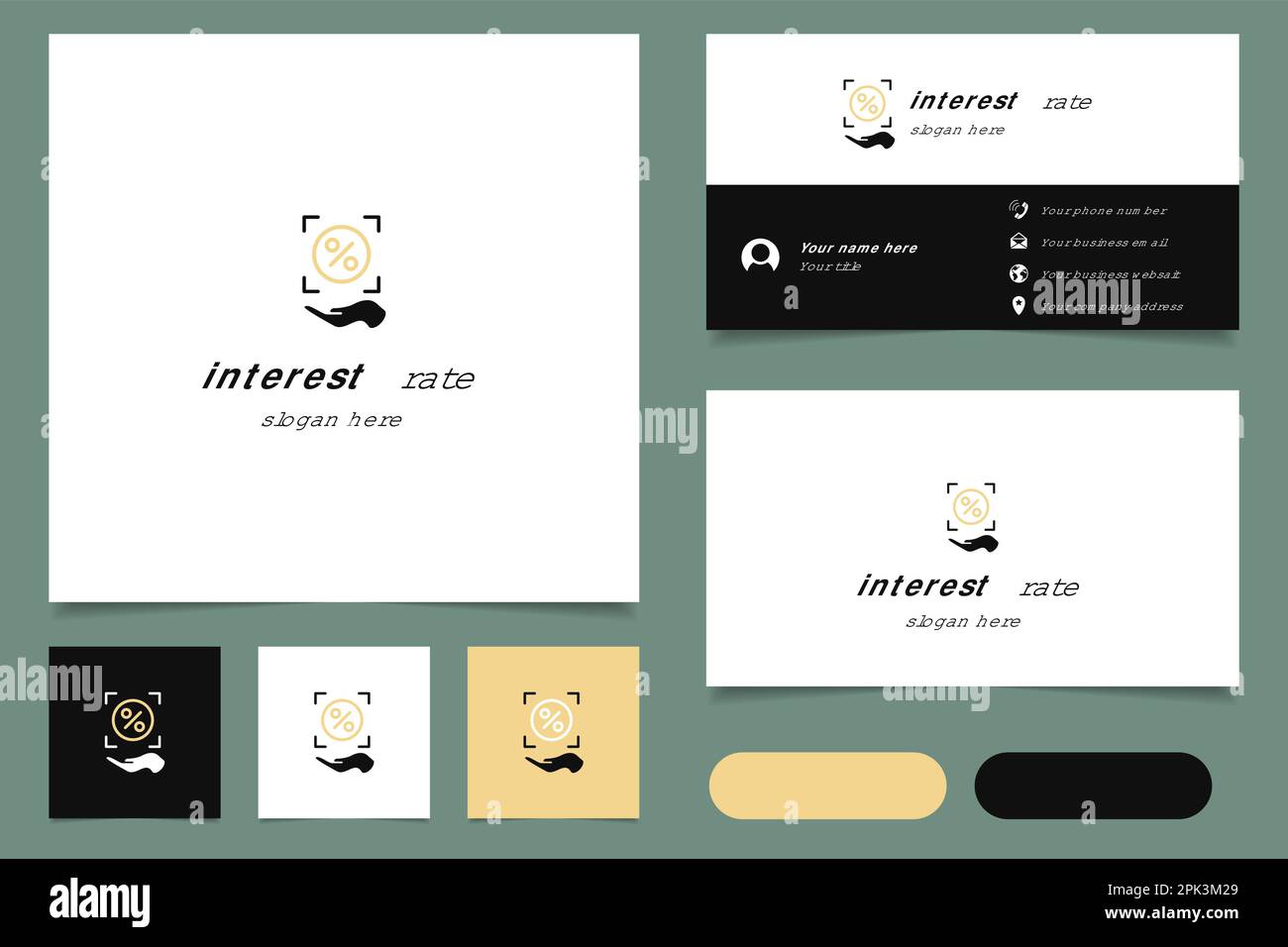 Logo de taux d'intérêt avec texte modifiable. Modèle de livre de marque et de carte de visite. Illustration de Vecteur